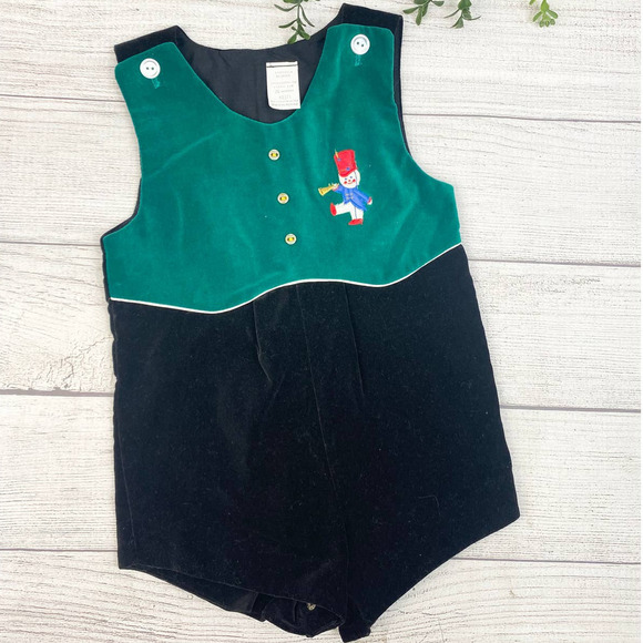 Baby Vintage Nutcracker Green & Black Velour One Piece 24 Months - Picture 8 of 8
